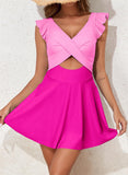 Emoswim-Damen einteiliger Badeanzug Rüschen Cutout Badkleid Bauchkontrolle V-Ausschnitt Wickel-Bademode