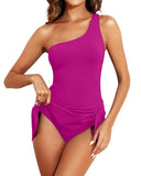 Emoswim – Damen Einteiliger Badeanzug, One-Shoulder-Badekleid mit Rock – Pink