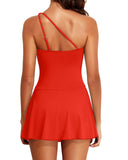 Emoswim – Damen Einteiler Badekleid, One-Shoulder-Badeanzug mit Rock – Rot