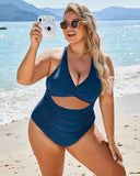 Emoswim-Womens One Piece Swimsuits Push Up Tummy Control Bathing Suits V Neck Cutout Modest Swimwear