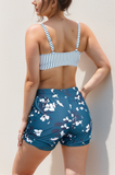 EMOSWIM - Stripes Square Neck Wide Straps Sporty Bikini Top with Boy Short Set