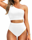 Emoswim – High-Waist One-Shoulder Bikini-Set mit Bauchkontrolle – Weiß
