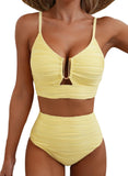Emoswim High-Waisted Bikini Set mit Bauchkontrolle, strukturiertem U-Bügel und Cut-Outs HWTC2301-Gelb-Creme