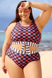 Emoswim-Plus Size Multicolor Check Knotted Crop Bikini DGPS1506