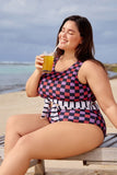 Emoswim-Plus Size Multicolor Check Knotted Crop Bikini DGPS1506