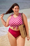 Emoswim-Pink Floral & Green Palm V-Neck Cutout Tankini DGPS1518
