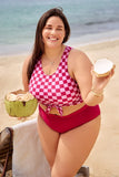Emoswim-Pink Floral & Green Palm V-Neck Cutout Tankini DGPS1518