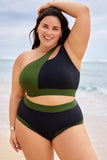 Emoswim-Grüner & Schwarzer schicker One-Shoulder-Bikini DGPS1511