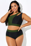Emoswim-Grüner & Schwarzer schicker One-Shoulder-Bikini DGPS1511