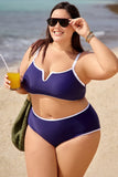Emoswim-Navy & Weißer Bikini mit V-förmiger Öffnung DGPS1512