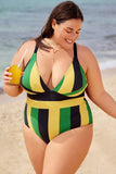 Emoswim-Tricolor Colorblock V-Neck One Piece Swimsuit DGPS1503