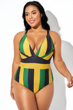Emoswim-Tricolor Colorblock V-Neck One Piece Swimsuit DGPS1503