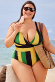 Emoswim-Tricolor Colorblock V-Neck One Piece Swimsuit DGPS1503