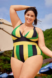 Emoswim-Tricolor Colorblock V-Neck One Piece Swimsuit DGPS1503