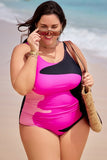 Emoswim-Pink & Black Tricolor Colorblock One Piece Swimsuit DGPS1519