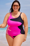Emoswim-Pink & Black Tricolor Colorblock One Piece Swimsuit DGPS1519