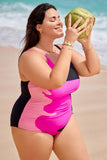 Emoswim-Pink & Black Tricolor Colorblock One Piece Swimsuit DGPS1519