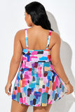 Emoswim-Colorful Block Knot Front Adjustable Strap Swimdress DGPS1510