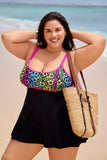 Emoswim-Double Straps Scoop Neck Gradient Floral Print Swimdress DGPS1516