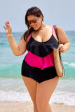 Emoswim-Tankini-Oberteil mit Rüschen und Colorblock in Schwarz und Rosenrot DGPS1501
