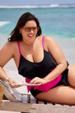 Emoswim-Tankini-Oberteil mit Rüschen und Colorblock in Schwarz und Rosenrot DGPS1501