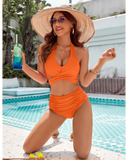 Emoswim - Tummy Control Bathing Suits Modest High Waisted Bikini Sets-Orange