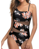 Emoswim – Sexy Cutout Mesh-Einsätze Einteiliger Badeanzug für kurvige Frauen – Rotes Blatt