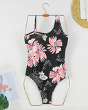 Emoswim – Sexy Cutout Mesh-Einsätze Einteiliger Badeanzug für kurvige Frauen – Rotes Blatt
