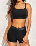 Emoswim - Women's 3 Piece Scoop Neck Criss Cross Tankini Swimsuits-Black Camou