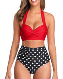 Emoswim – Zweiteiliger Vintage-Badeanzug mit High-Cut Bikinihose – Rote Punkte
