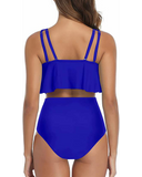 Emoswim - Sexy High Waisted Two Piece Women Ruffled Flounce Bikini Swimsuit-Royal Blue