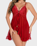Emoswim-Sexy Lace Mesh See-Through Nightgown with Matching Thong